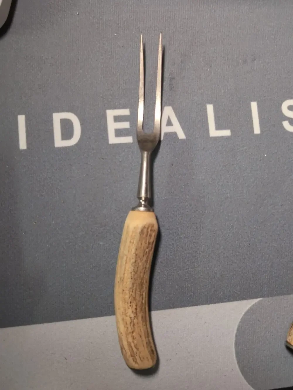 Carved Antler Deer Meat Carving Serving Fork Vintage